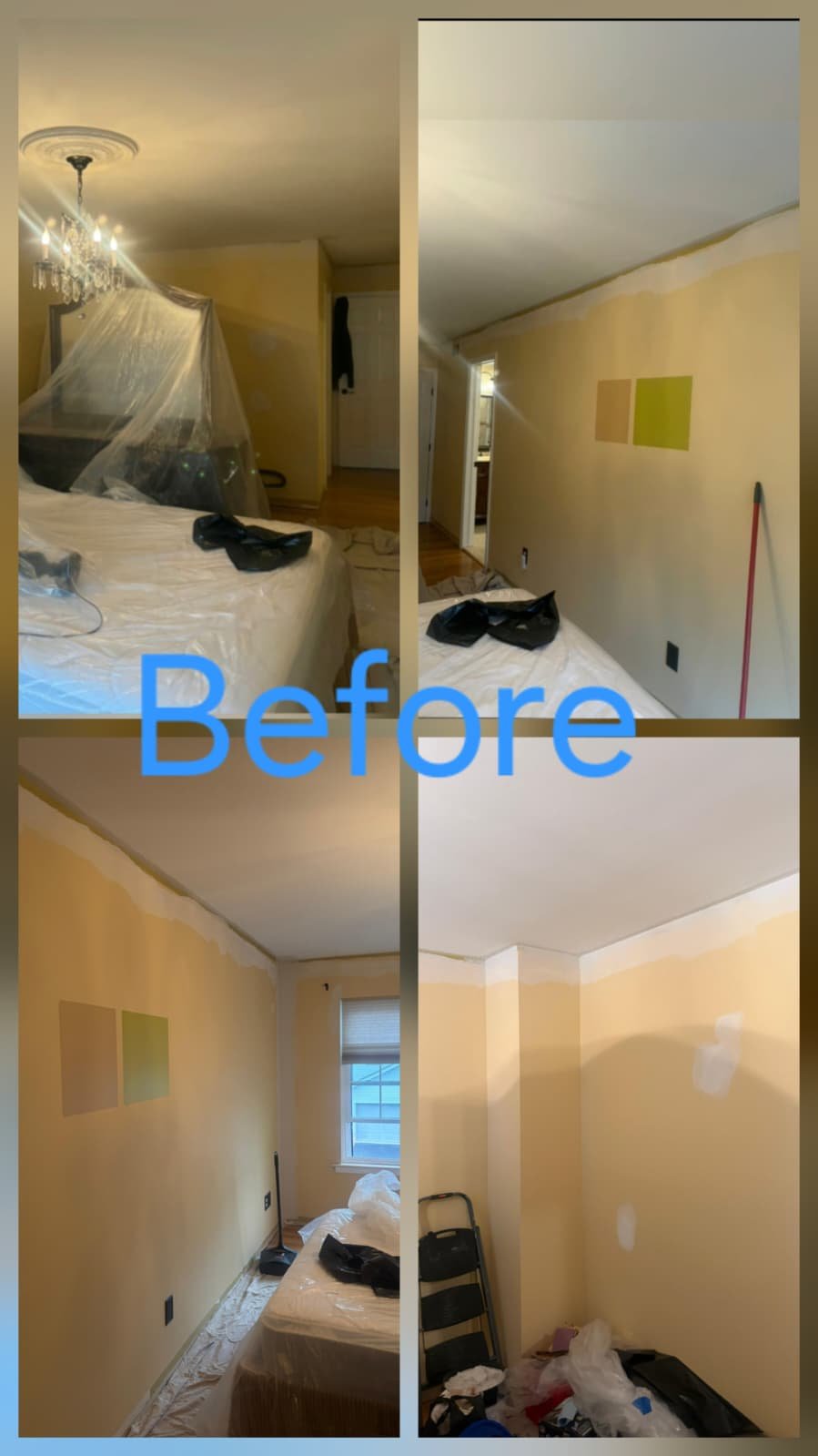 Bedroom painting project before and prep collage